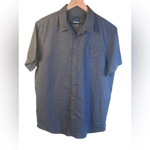 PrAna Mens Virtuoso Short Sleeve Button-Up Shirt Hemp Blend Gray Size Medium